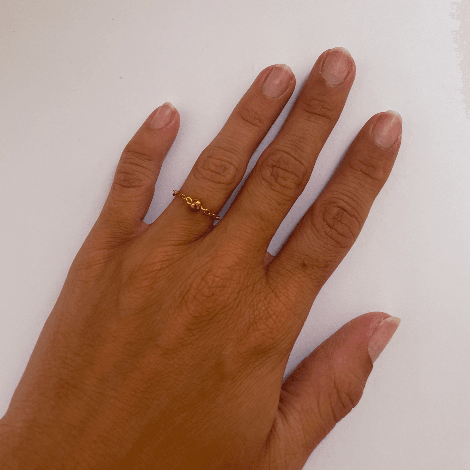 Bague chaine perles doré - vue 2